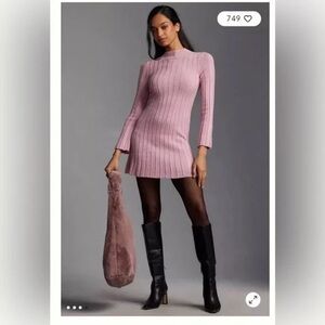 Anthropologie | By Anthropologie Long-Sleeve A-Line Sweater Mini Dress Pink